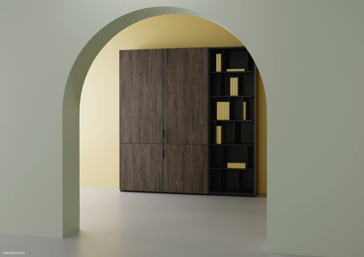Otel lobi alanında ahşap yüzey ve dekoratif panel uygulaması